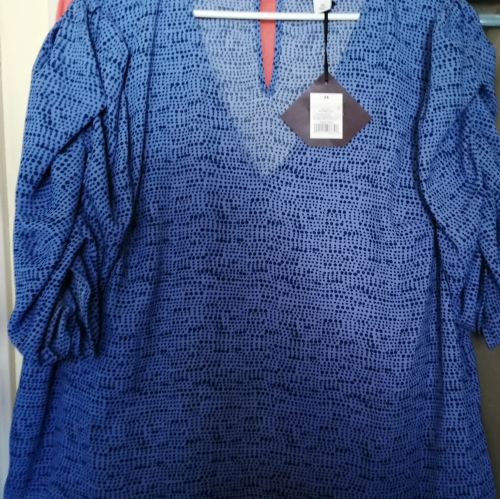 BLOUSE AVA & VIV BLUE/BLACK 2XL NEW